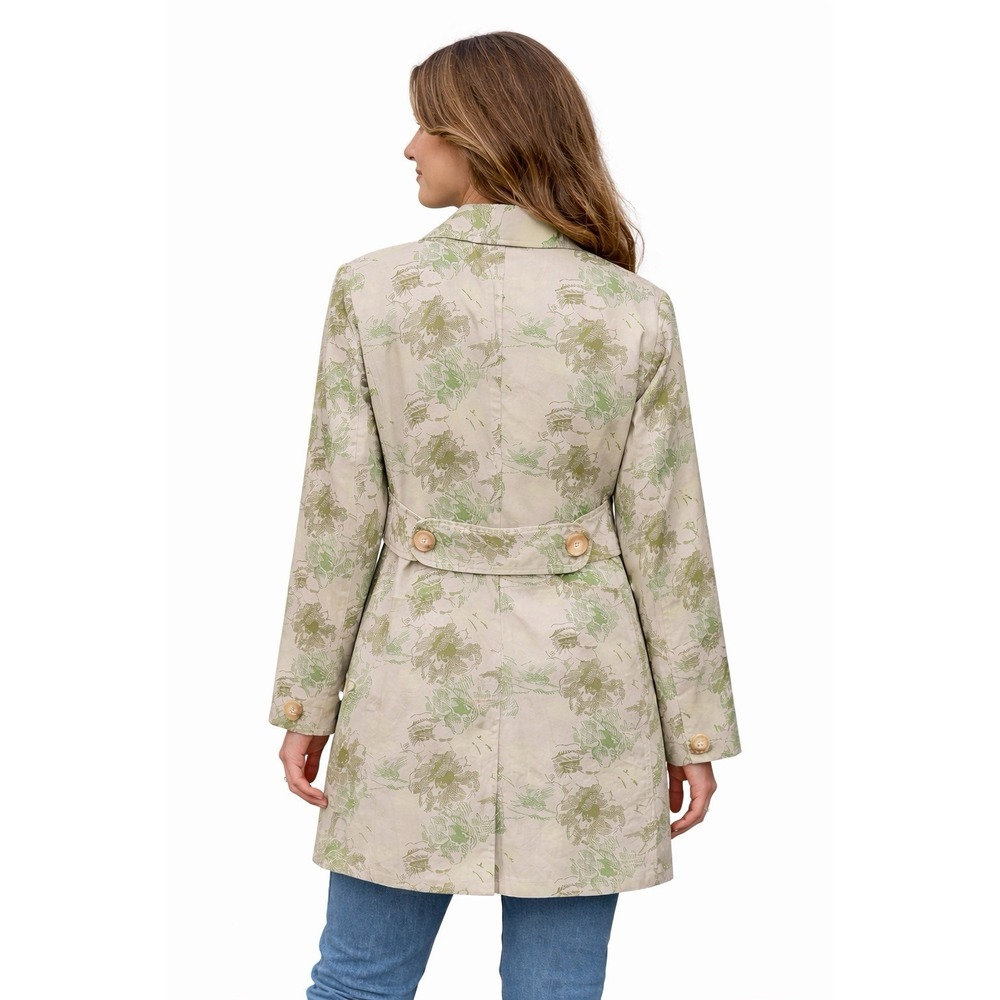 VTG Trench Coat Old Navy M Floral Ivory Botanical Toile Spring Lined Pockets Y2K - Picture 2 of 13